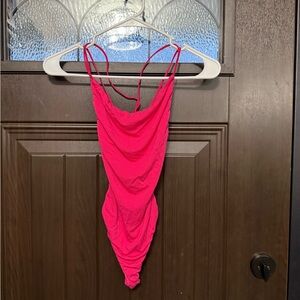 Vibrant Pink Ruched Bodysuit Back cutout